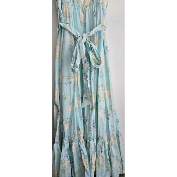 LoveShackFancy Light Blue‎ Floral Maxi Dress Puff Sleeve Cottagecore Summer - Picture 8 of 9